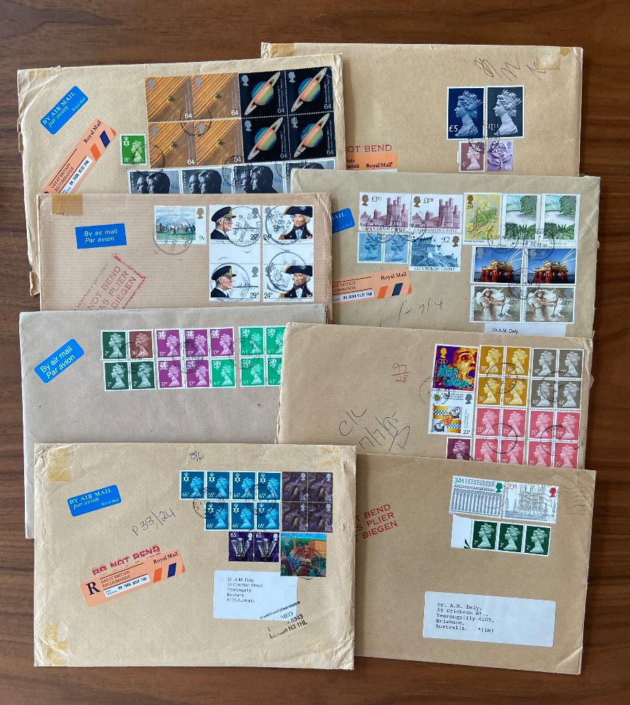 Groot Brittanie 8 grootformaat enveloppen, Verzenden, Gestempeld