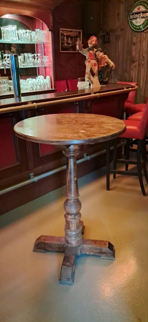 Ronde bruin cafe statafel 75x109 incl 3 bruine barkrukken, Huis en Inrichting, Tafels | Statafels, Ophalen