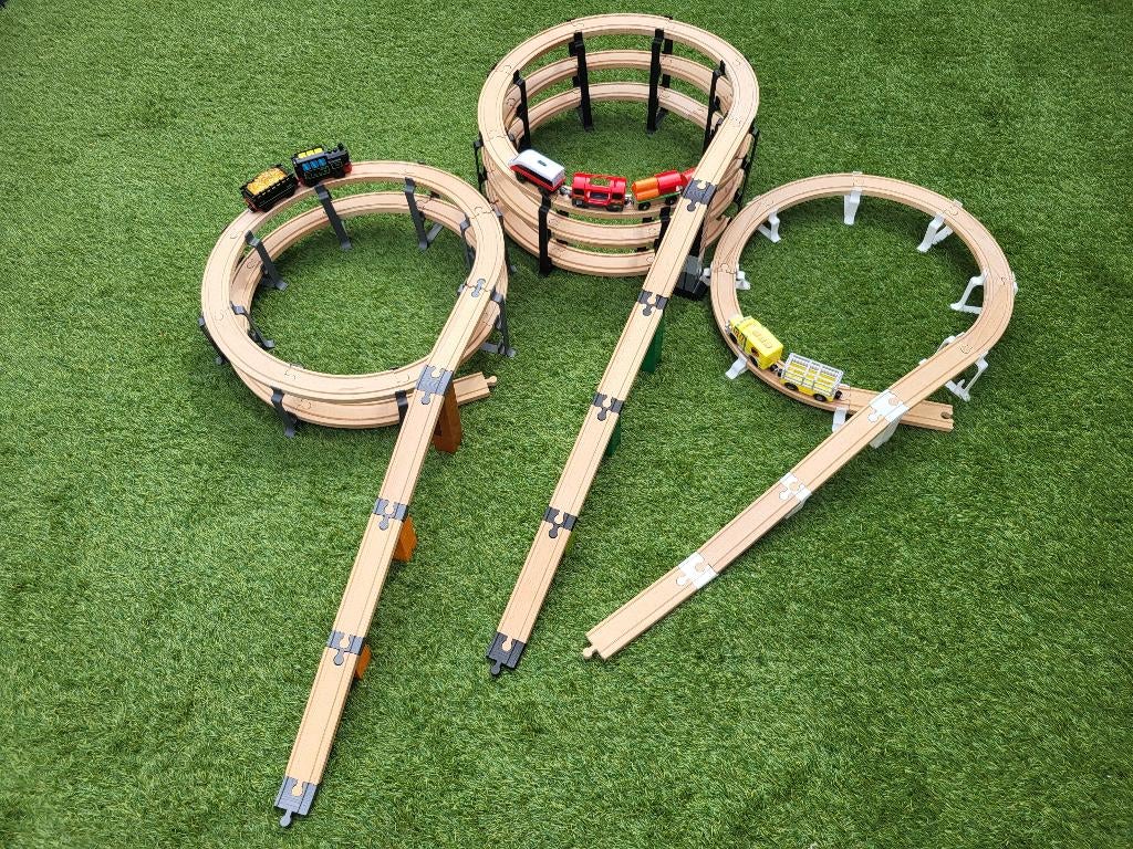 Houten treinbaan spiraal pilaren (Ikea, Brio, Lidl, ...), Verzenden, Nieuw, Duw- of Trekspeelgoed