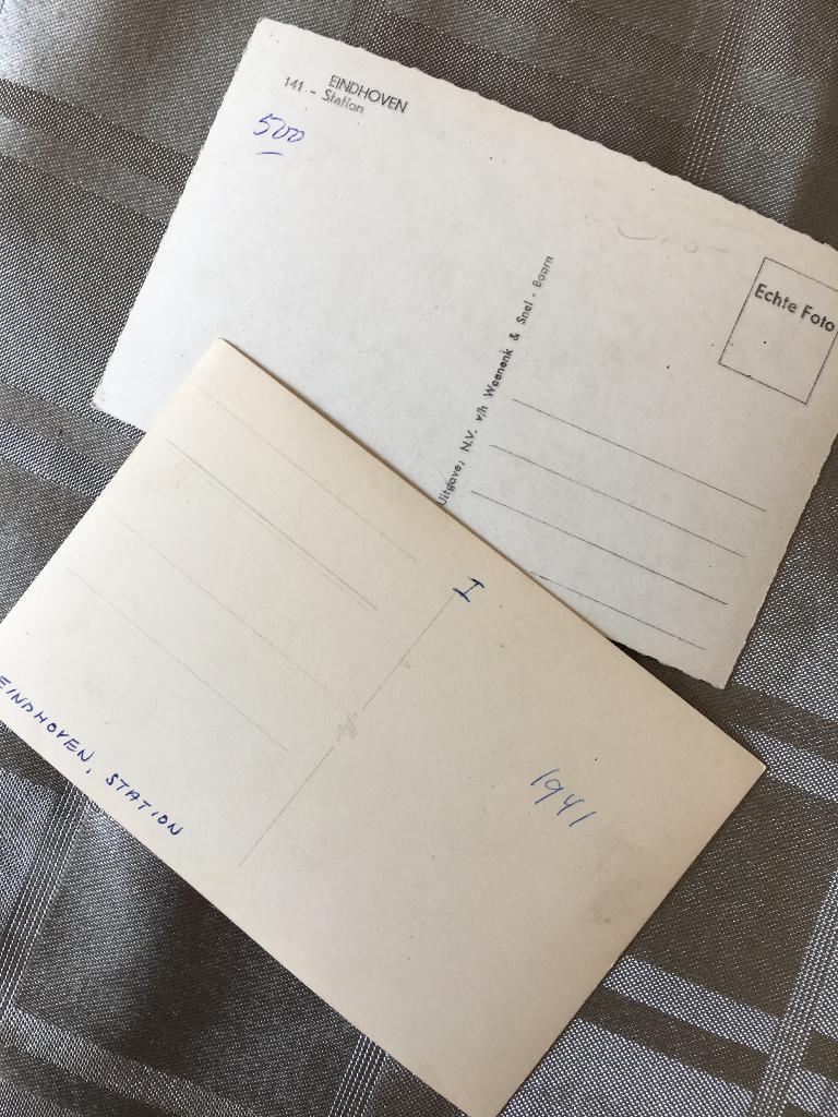 2 Fotokaarten van het station in Eindhoven (jaren vijftig), Ophalen of Verzenden, 1940 tot 1960, Ongelopen, Noord-Brabant