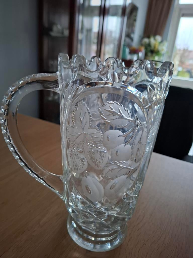 Schitterende antieke waterkan kristal geslepen, Ophalen of Verzenden