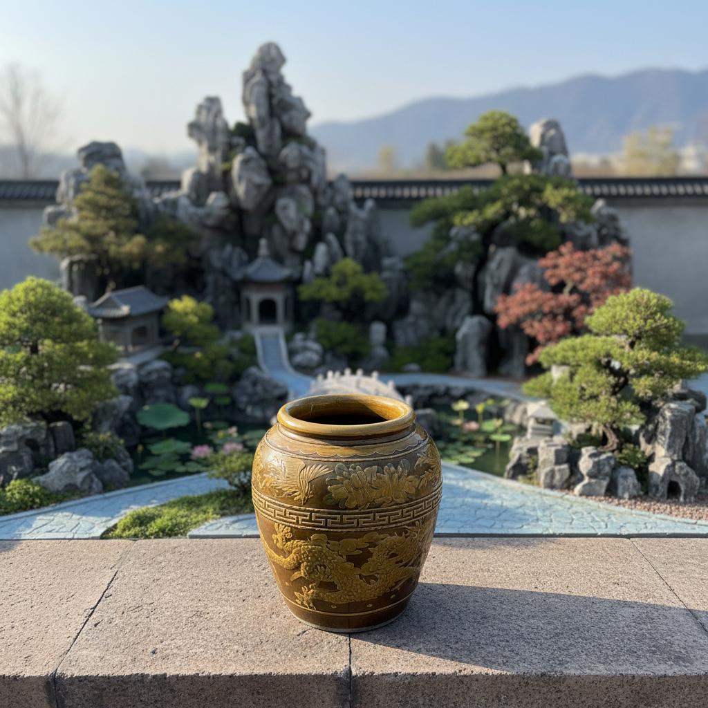 Chinees Aardewerk pot met gesneden bloemen en vogelmotieven,, Ophalen of Verzenden