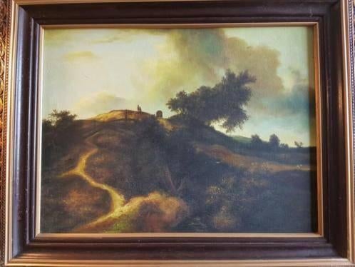 Olieverf schilderij romantiek duintop mensen woonwagen ., Antiek en Kunst, Ophalen