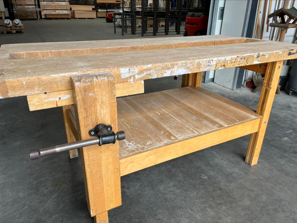 Originele houten werkbanken De Beuk / Nooitgedagt, Ophalen, Gebruikt, 170 cm of meer, Bankschroef