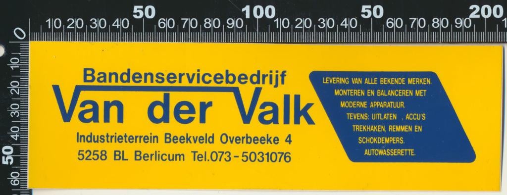 Sticker: Bandenservicebedrijf Van der Valk - Berlicum, Ophalen of Verzenden, Zo goed als nieuw, Auto of Motor