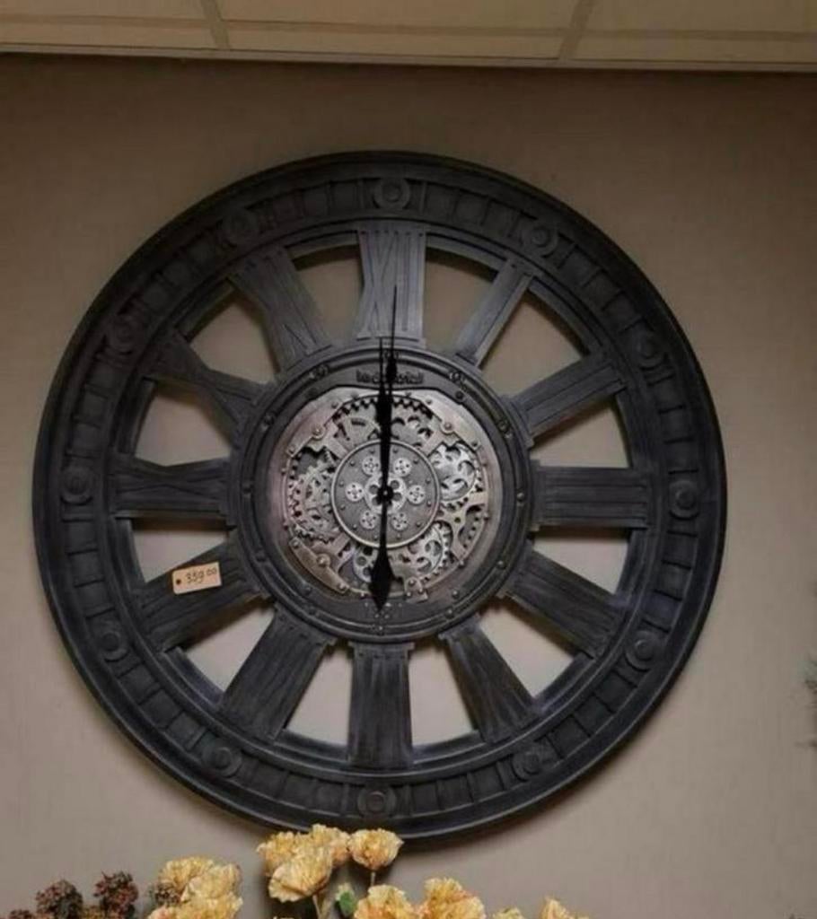 Grote klok met draaiande radertjes, Huis en Inrichting, Woonaccessoires | Klokken, Nieuw, Wandklok, Ophalen