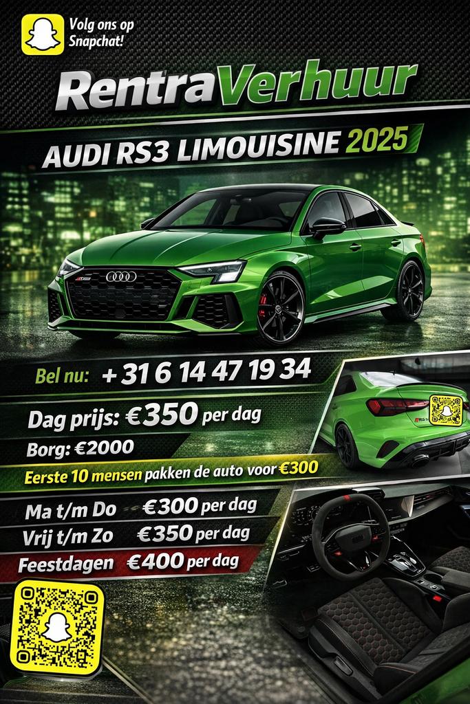 Audi RS3 Limousine 2025 te huur, Ophalen of Verzenden