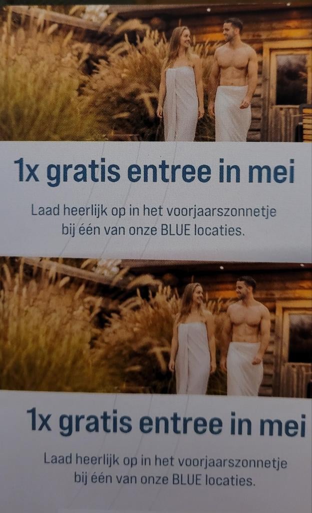 Blue Wellness tickets, gratis naar de sauna, 2 stuks, Eén persoon, Cadeaubon, Spa of Sauna