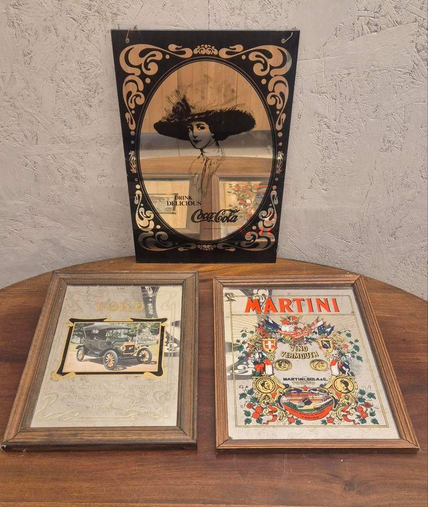 Vintage reclame set Coca-Cola, Ford & Martini, Ophalen, Gebruikt, Reclamebord