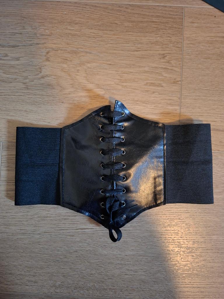 Elastische/leren riem, 80 tot 90 cm, 5 cm of meer, Zwart, Nieuw