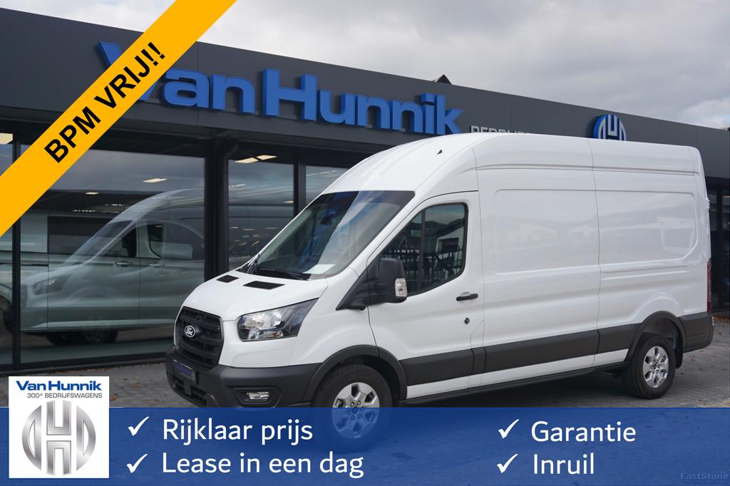 Ford Transit 350L 130PK L3H3 BPM VRIJ! Navi, 360 Camera, A, Auto's, Voorwielaandrijving, 4 cilinders, 2800 kg, Wit