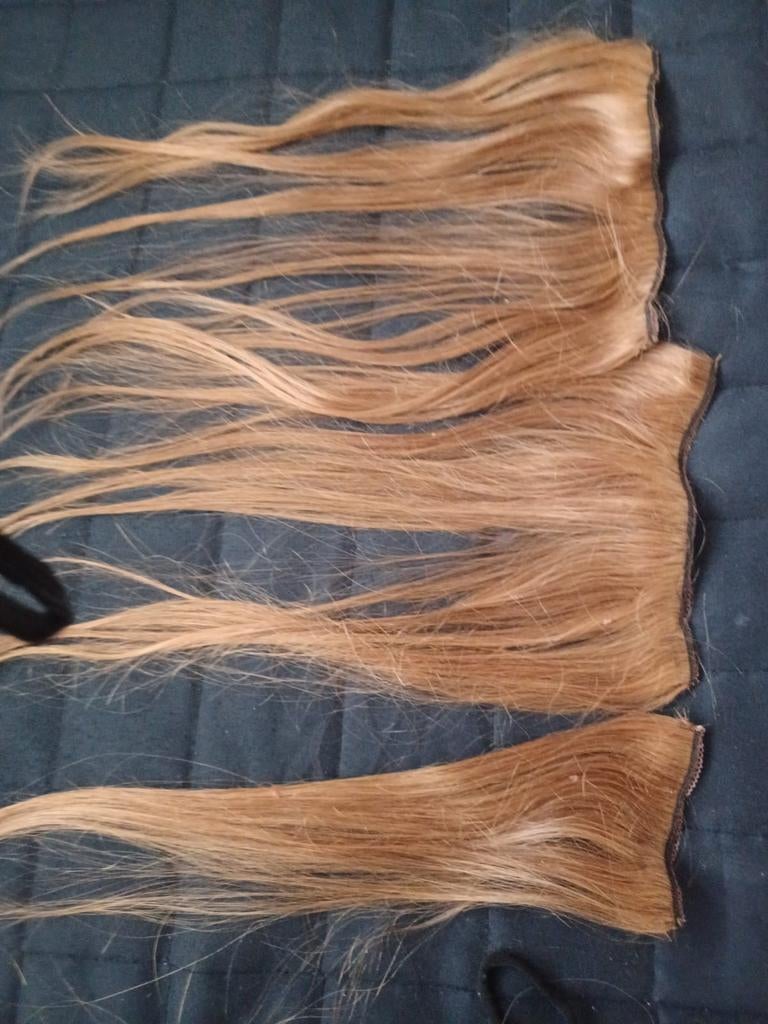 Blonde hair extensions met clips/ echt haar, Ophalen of Verzenden, Nieuw, Pruik of Haarverlenging