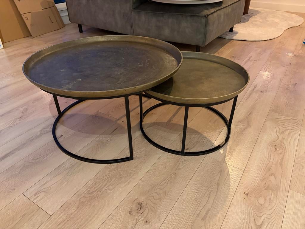 Metalen salontafel brons, Huis en Inrichting, Tafels | Salontafels, Ophalen, Gebruikt, Rond, 50 tot 100 cm