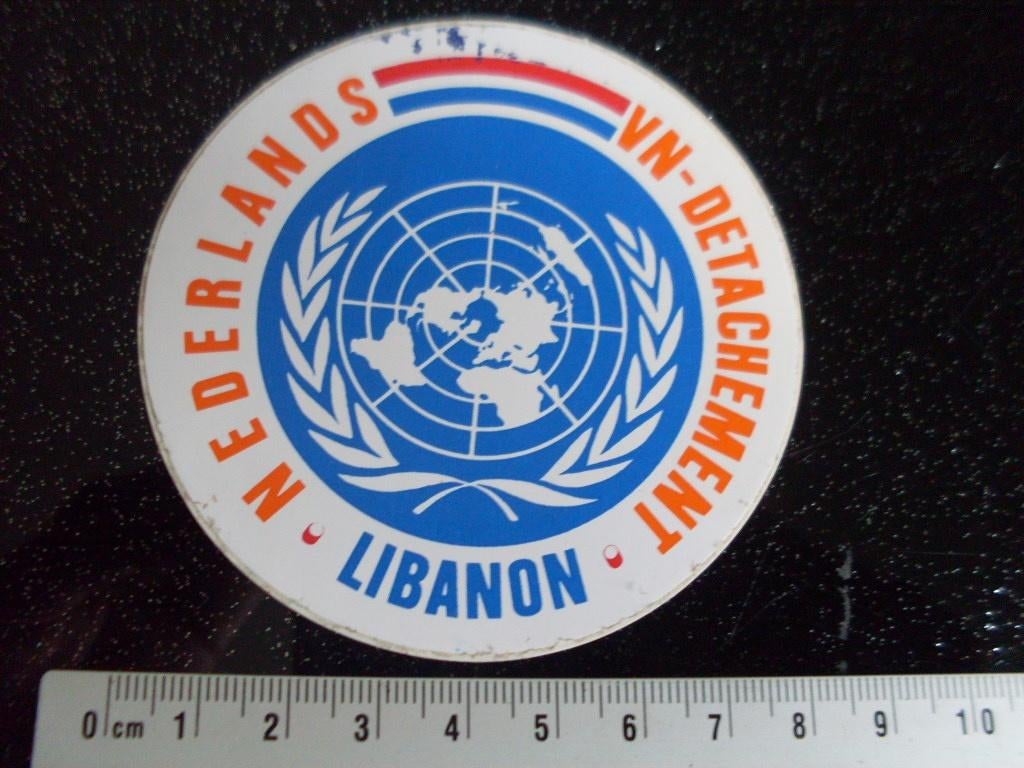 sticker nederlands vn-detachement libanon loog embleem, Verzamelen, Verzenden, Zo goed als nieuw, Bedrijf of Vereniging