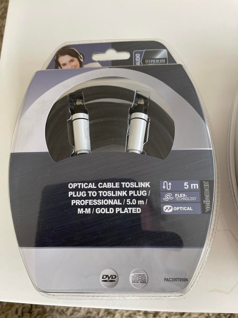 Optische kabel Toslink, 5 meter, Ophalen of Verzenden, Nieuw, 5 tot 10 meter, Optische kabel