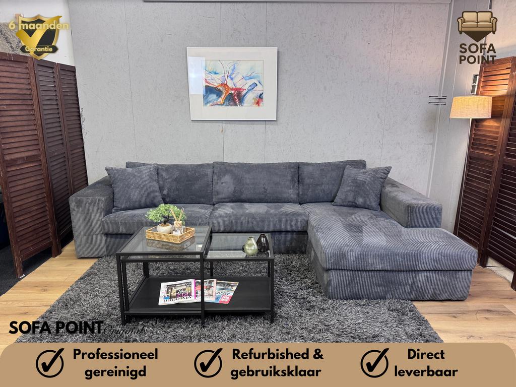 Fijne Grijze Ribstof Loungebank Refurbished - Gratis Bezorgd, Ophalen of Verzenden, Zo goed als nieuw, Noordkade 68A, Stof