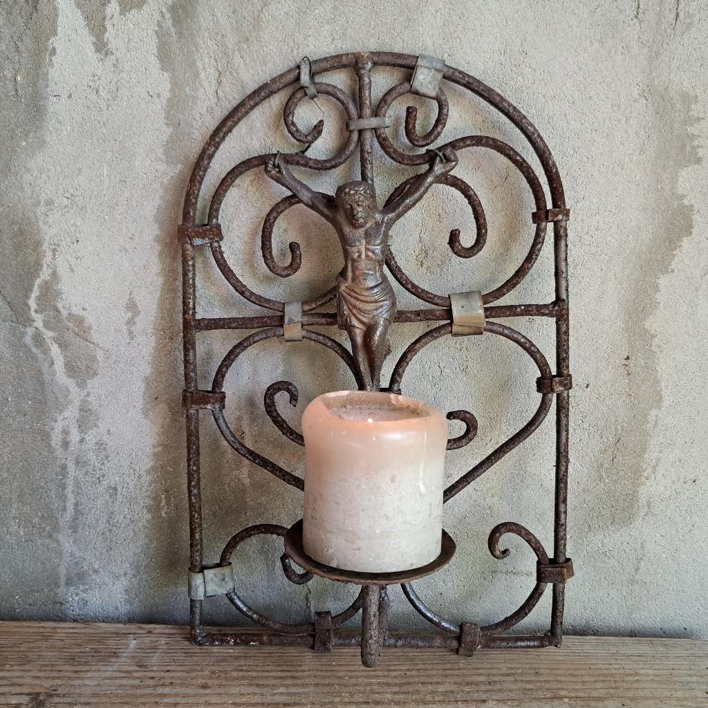 Muurkandelaar wandkandelaar roest ornament 34x22cm *Etage3*, Gebruikt, ., Ophalen of Verzenden, .