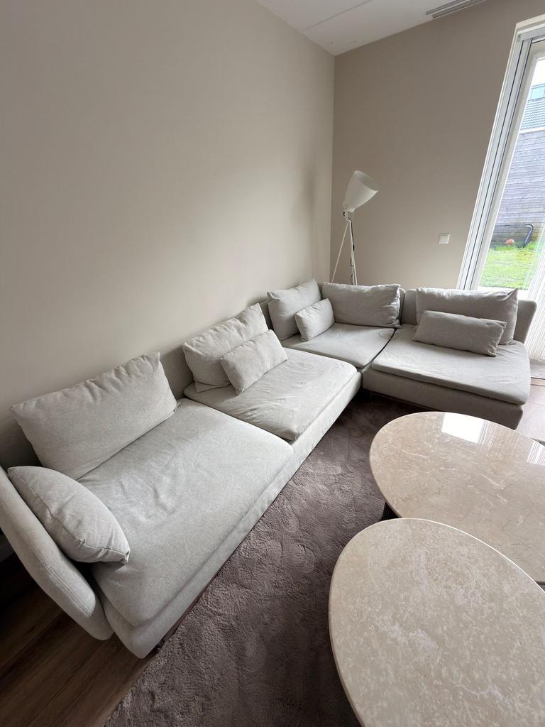 Ikea Söderhamn hoekbank Gunnared beige + extra set hoezen, Hoekbank, Ophalen of Verzenden, Zo goed als nieuw, Stof