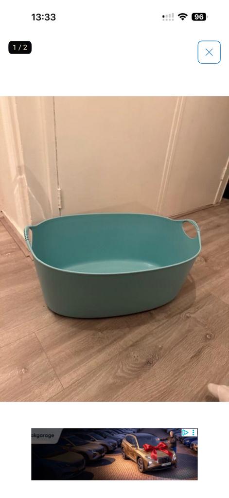 Blauwe grote mand met handvaten €10, Ophalen, Rechthoekig, Riet
