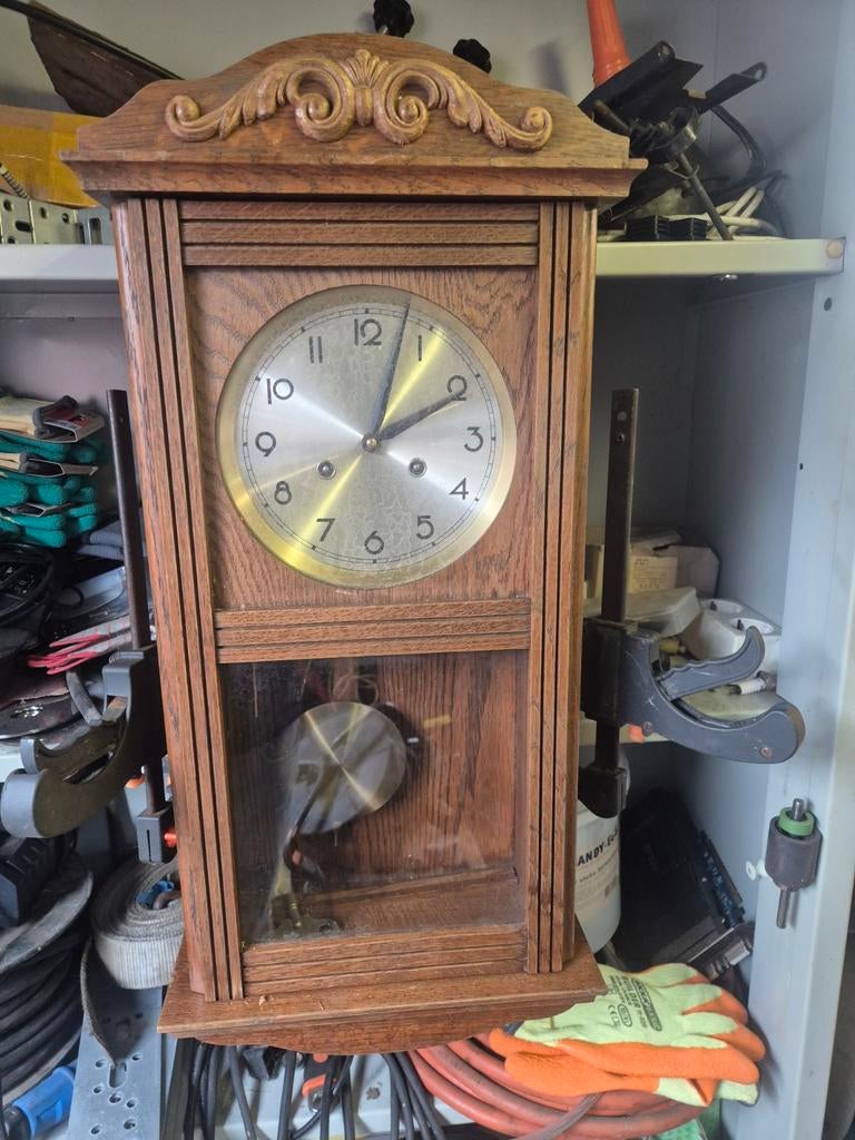 Houten wandklok met slinger, Antiek en Kunst, Antiek | Klokken, Ophalen