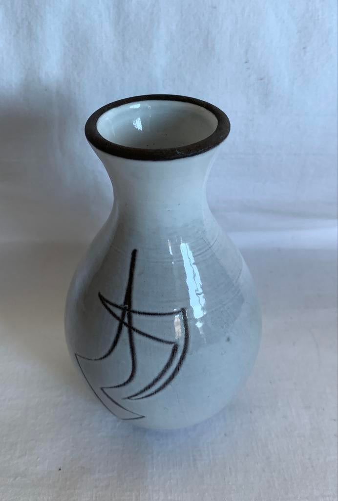 Vintage vaasje grijs met abstracte decoratie, Ophalen of Verzenden