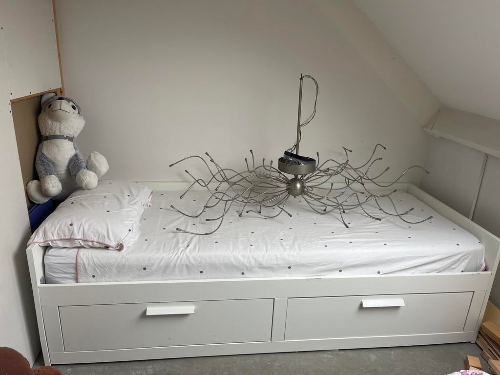 Eenpersoonsbed met opberglades - Wit Ikea, Huis en Inrichting, Slaapkamer | Bedden, Ophalen, Gebruikt, Eenpersoons, Wit