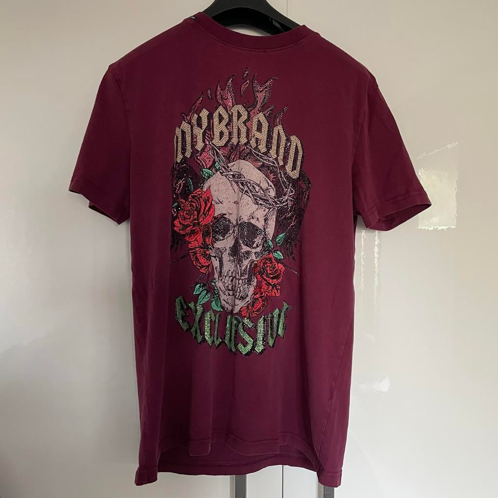 My Brand Exclusive T-shirt Bordeaux Skull Roses Maat L, Ophalen of Verzenden, Gedragen, Maat 52/54 (L), Rood