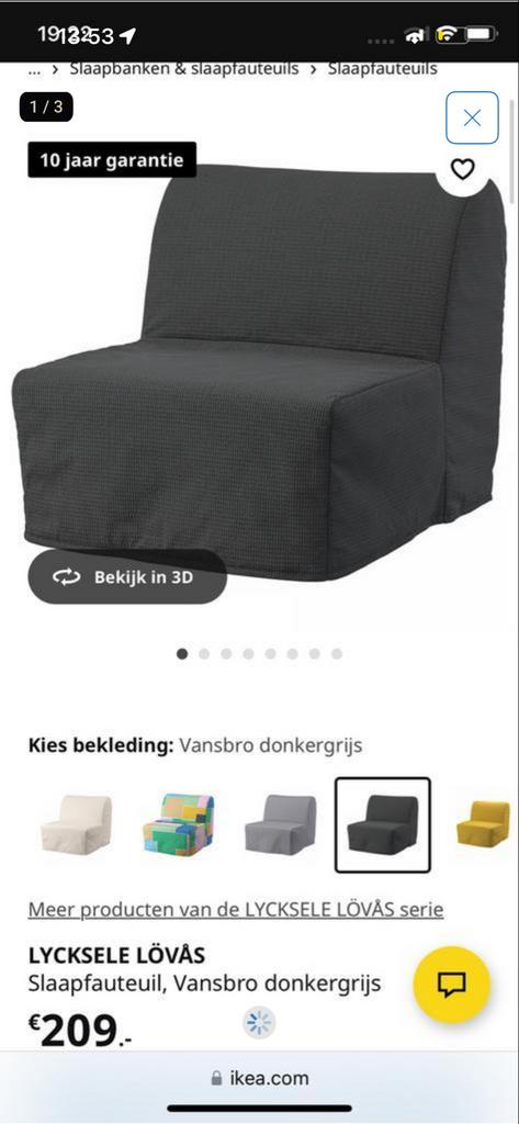 IKEA Lycksele slaapfauteuil met hoes, Huis en Inrichting, Slaapkamer | Slaapbanken, Ophalen, Gebruikt, Eenpersoons, Wit