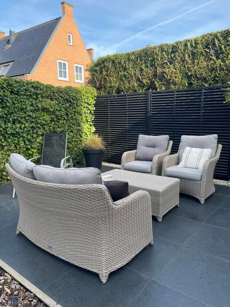 Taupe/ beige tuinset in zeer goede staat, Ophalen, Zo goed als nieuw, Wicker, Bank