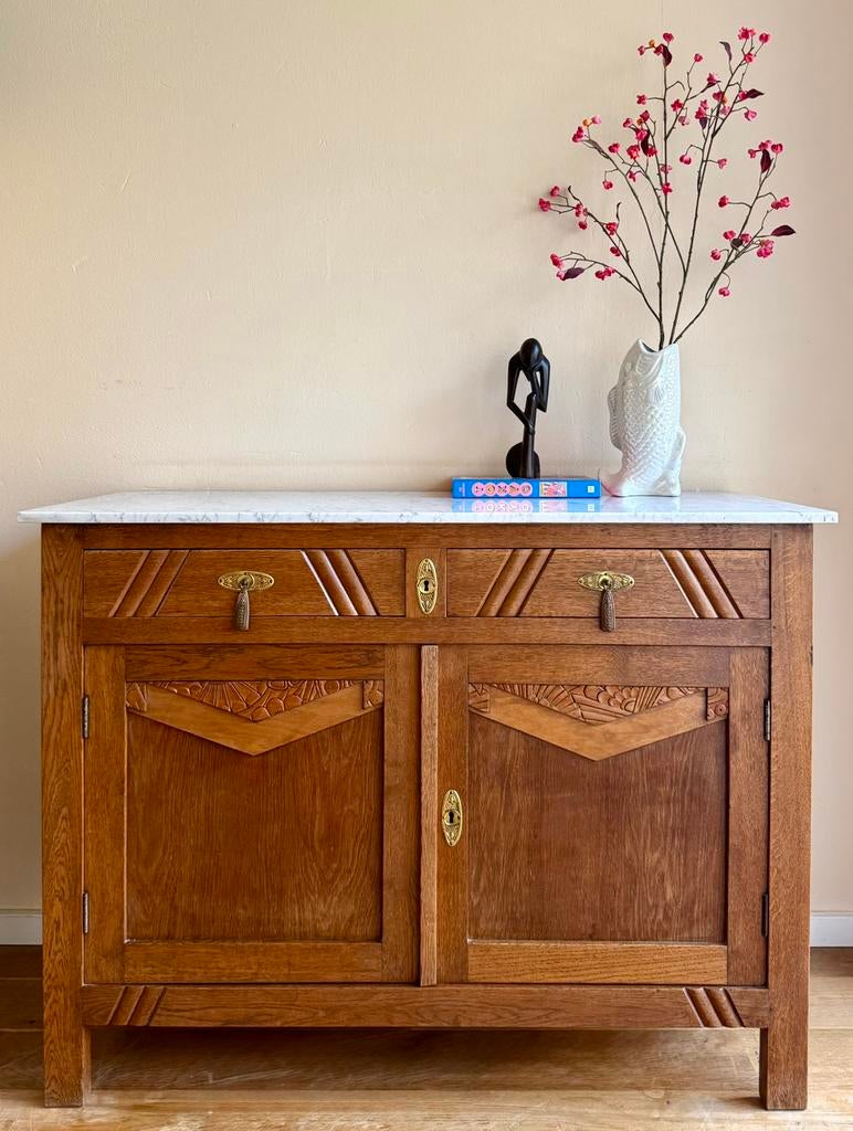 Antiek dressoir marmer blad, Ophalen, Zo goed als nieuw, 25 tot 50 cm