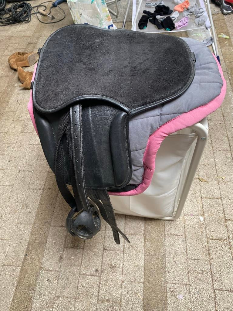 Pony pad pony shetland zadel zwart met veiligheids beugels, Ophalen of Verzenden, Gebruikt