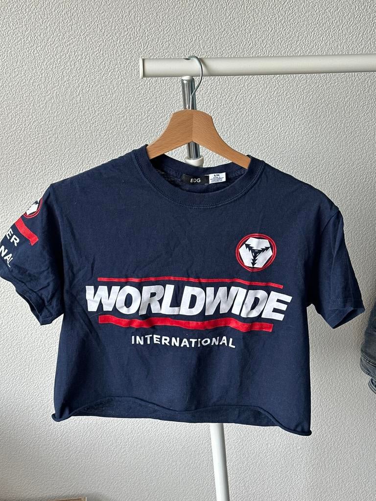 Cropped donkerblauw t-shirt maat S/M BDG Urban Outfitters, Blauw, Ophalen of Verzenden, Korte mouw, Maat 36 (S)