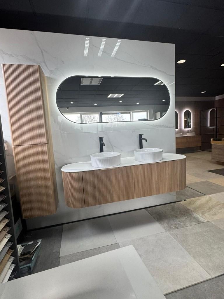 Rond Badkamermeubel 160cm – Geribbeld Eiken sanitair, Ophalen of Verzenden, Nieuw, Steen