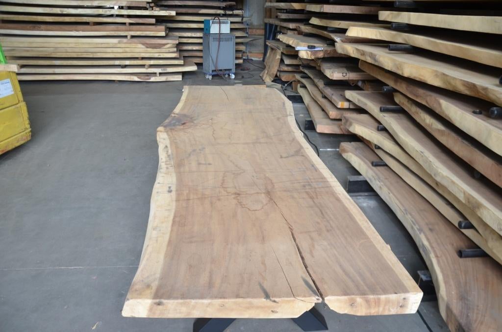 Suar boomstamtafel 300 cm-  BT192 – 3 m boomstamtafel, Huis en Inrichting, Tafels | Eettafels, Verzenden, Metaal, Rechthoekig
