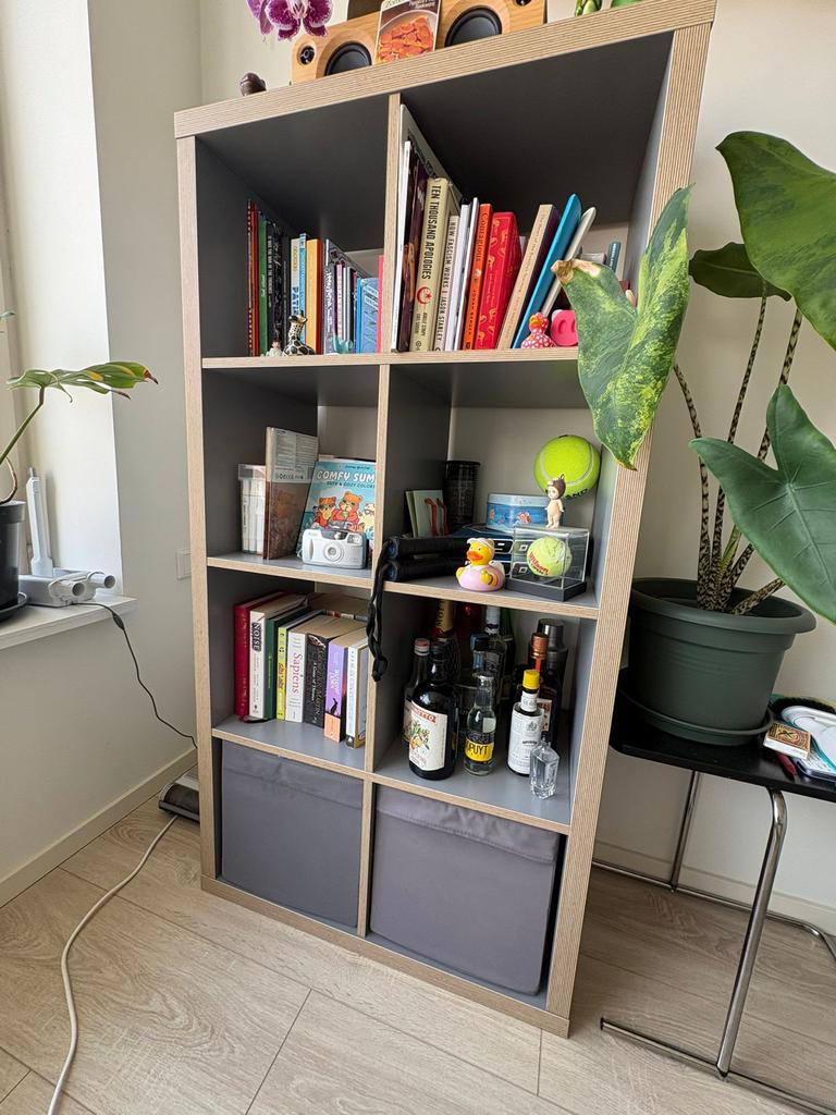 Ikea Kallax kast, 4x2, grijs, Ophalen, 100 tot 150 cm, 50 tot 100 cm, Zo goed als nieuw