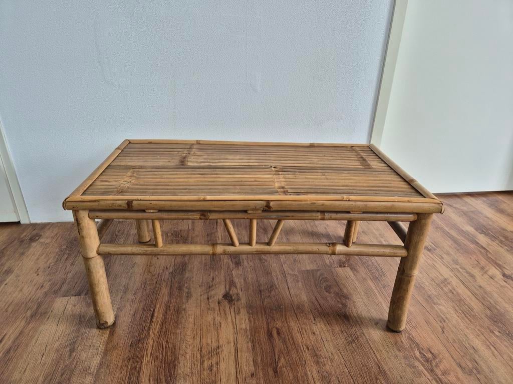 Bamboe balkon/salontafel, Ophalen, 50 tot 100 cm, 50 tot 100 cm, Zo goed als nieuw