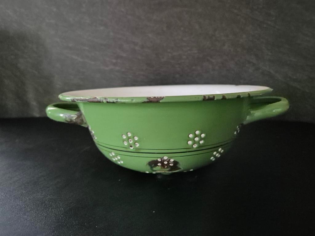 Groene emaille vergiet, Antiek en Kunst, Antiek | Emaille, Ophalen of Verzenden