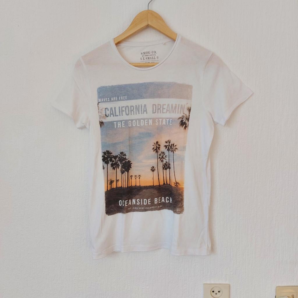 Smog wit T-shirt met print maat XS, Kleding | Heren, Verzenden, Wit, Nieuw, Smog