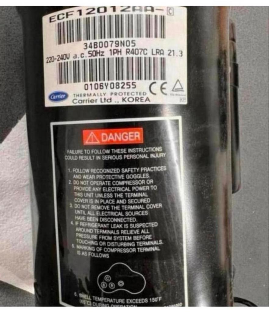 CARRIER ECF12012AA 12.000 BTU AC/HP Roterende Compressor, Doe-het-zelf en Verbouw, Compressors, Nieuw, Ophalen of Verzenden, H