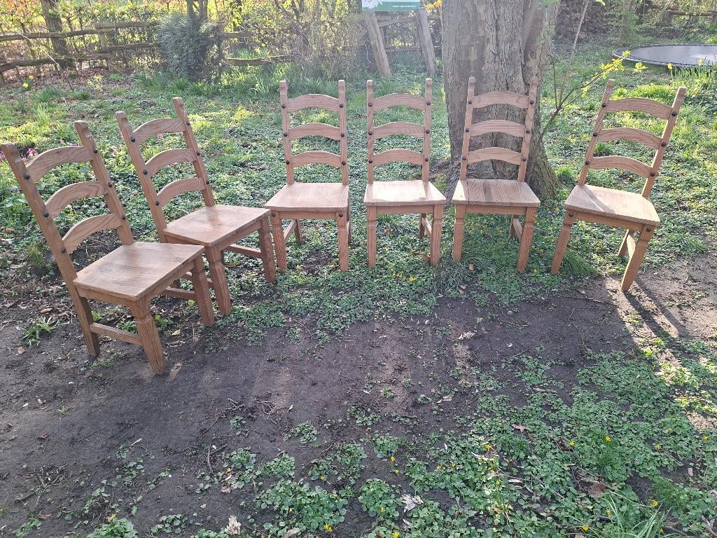 6 Leuke houten stoelen, Ophalen, Gebruikt, Bruin, Houten rustieke stijl