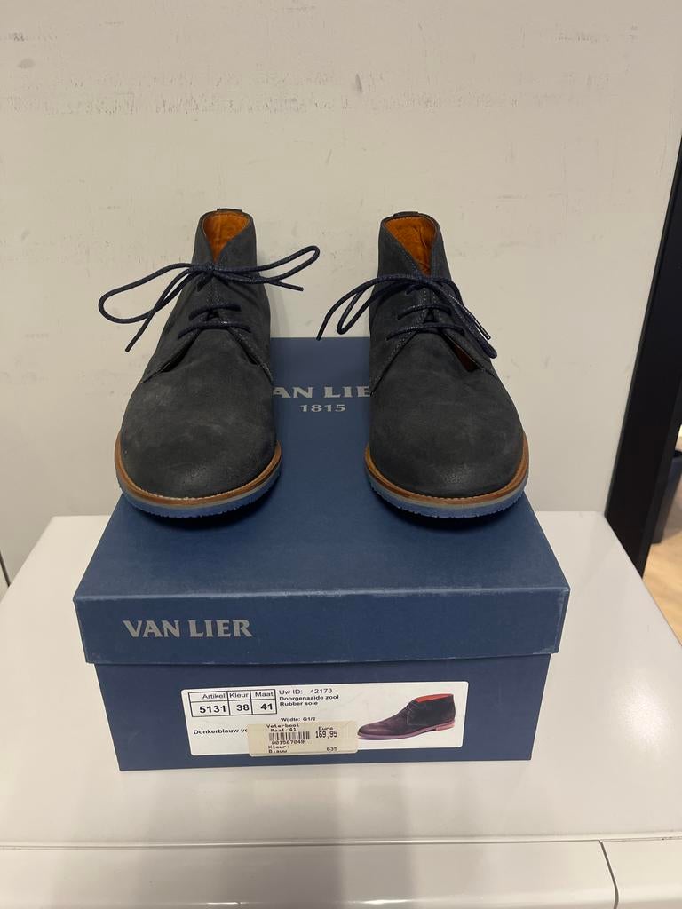 Van Lier suède veterschoenen - Maat 41 - Donkerblauw, Kleding | Heren, Schoenen, Nieuw, Veterschoenen, Blauw, Ophalen of Verzenden