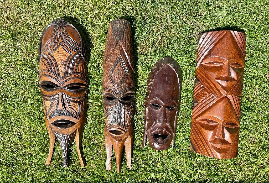 Houtsnijwerk maskers, Houtsnijwerk, Handgemaakt, Azië, Abstract