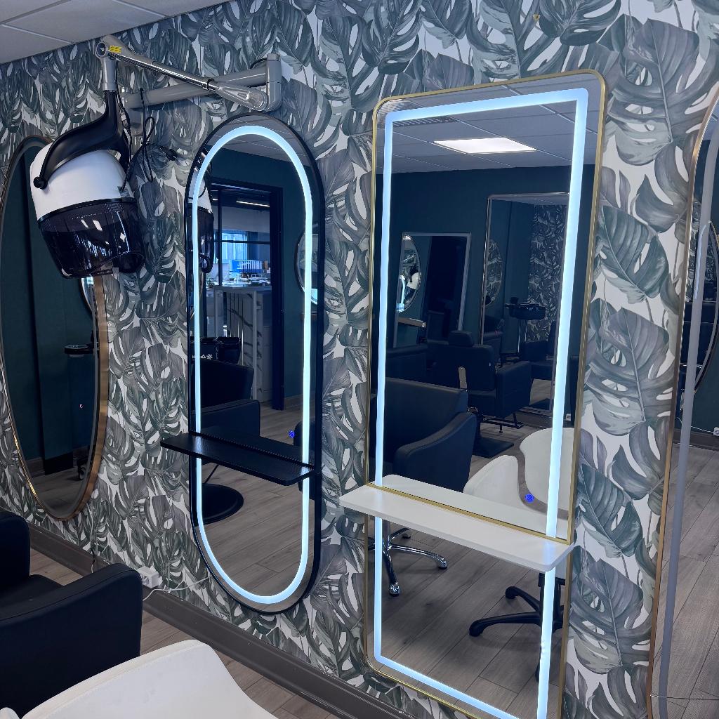 kaptafel zwart goud rond rechthoek spiegel kapsalon kapper, Zwart, Nieuw, Ophalen of Verzenden, Leer