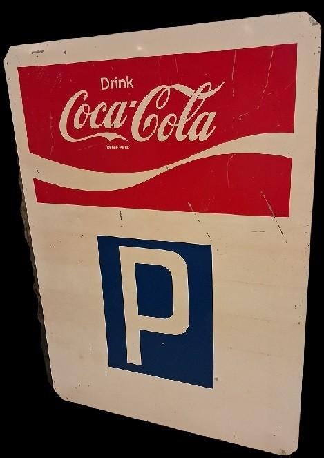 Coca-Cola parking reclamebord uit 1970, Ophalen, Gebruikt, Reclamebord