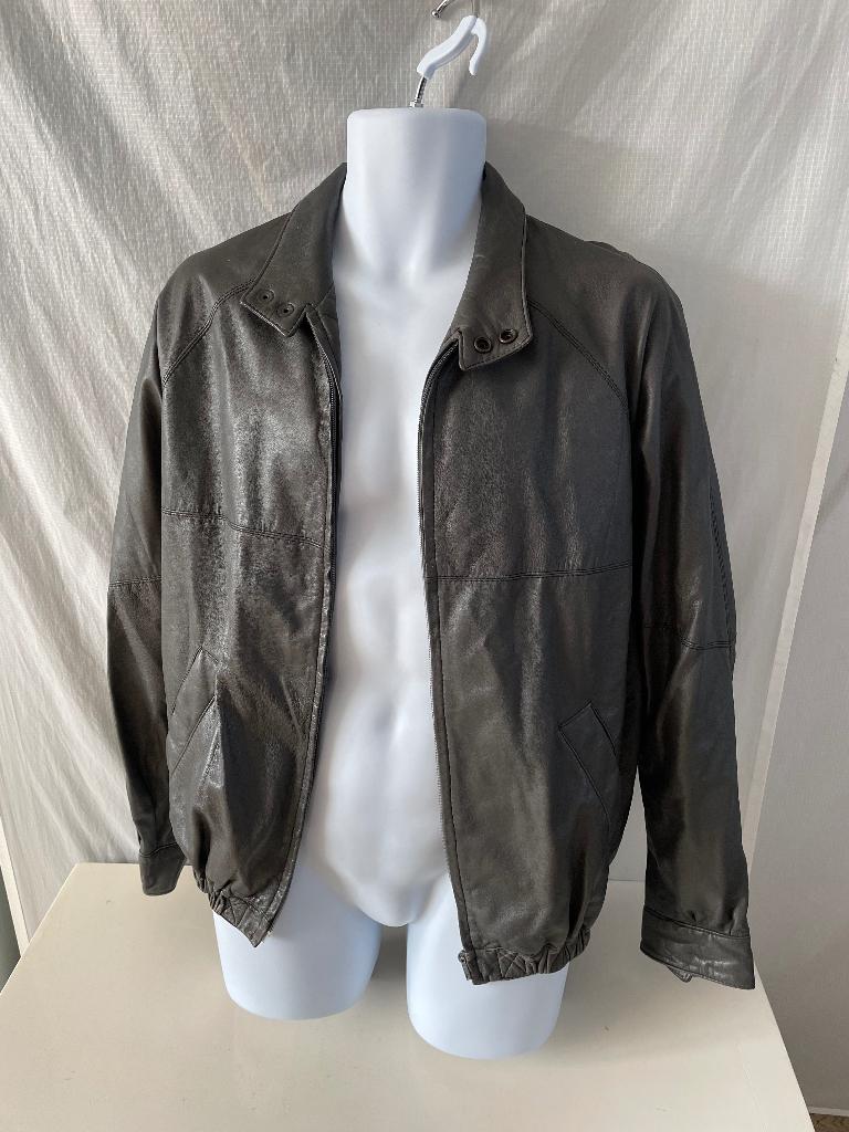 Vintage leren jack jaren ’70 – grijs – maat 58, Ophalen of Verzenden, Gedragen, Maat 56/58 (XL), Grijs