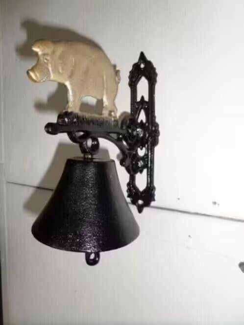 Deurbel boerderij - Gietijzer - 17x20x10cm - Varken, Ophalen, Zo goed als nieuw, Draadloos