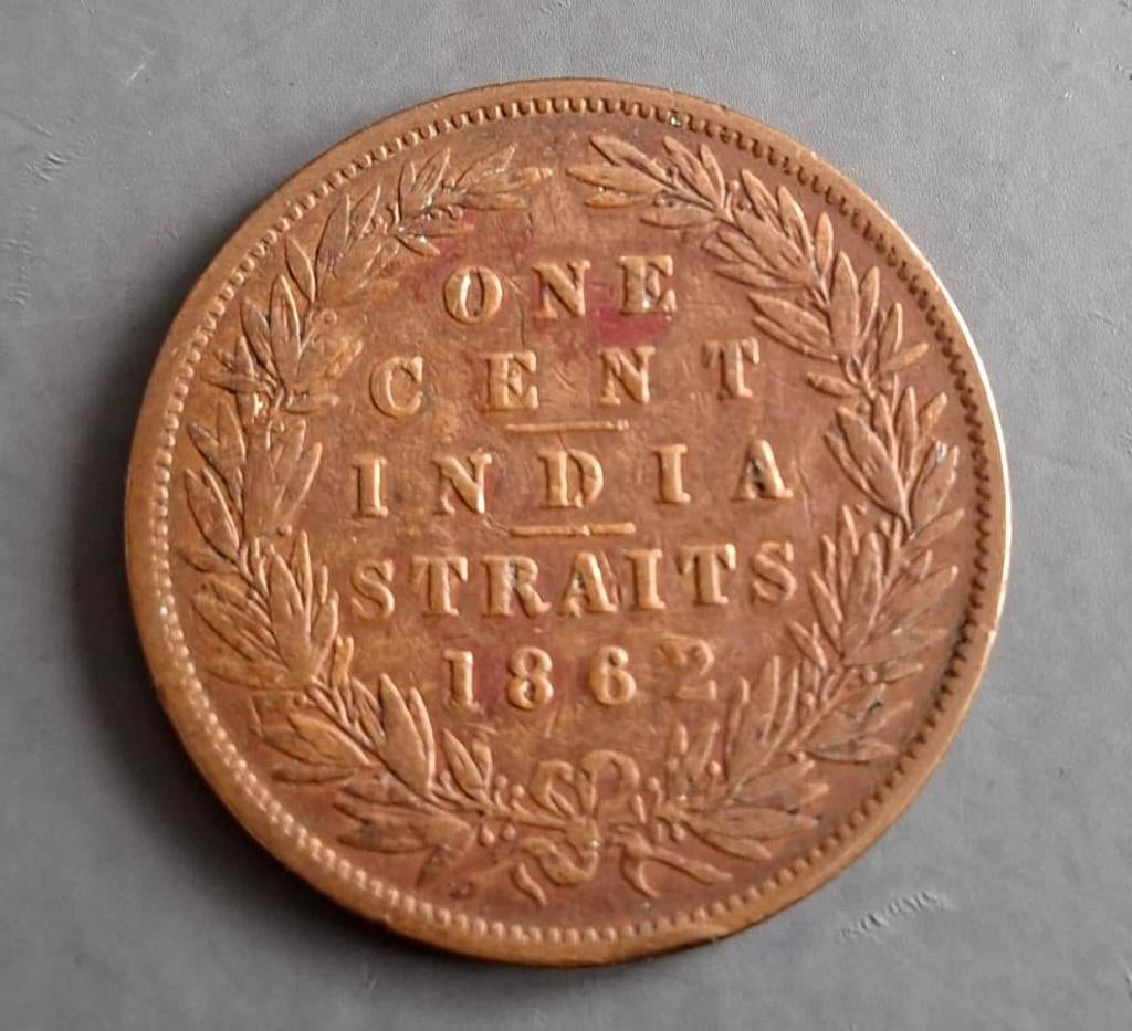 Straits Settlements 1 Cent Queen Victoria 1862, Ophalen of Verzenden, Zuidoost-Azië, Losse munt
