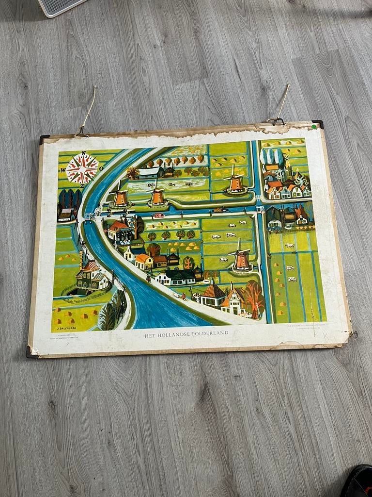 Vintage school plaat Nederlands polderlandschap, Antiek en Kunst, Antiek | Schoolplaten, Aardrijkskunde, Ophalen