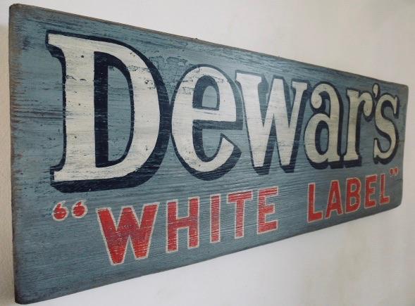 Handgeschilderd pubbord/Dewar's White Label/Schotse whisky, Reclamebord, Zo goed als nieuw, DeKameraadschap, Dj.kammeraat@telfort.nl