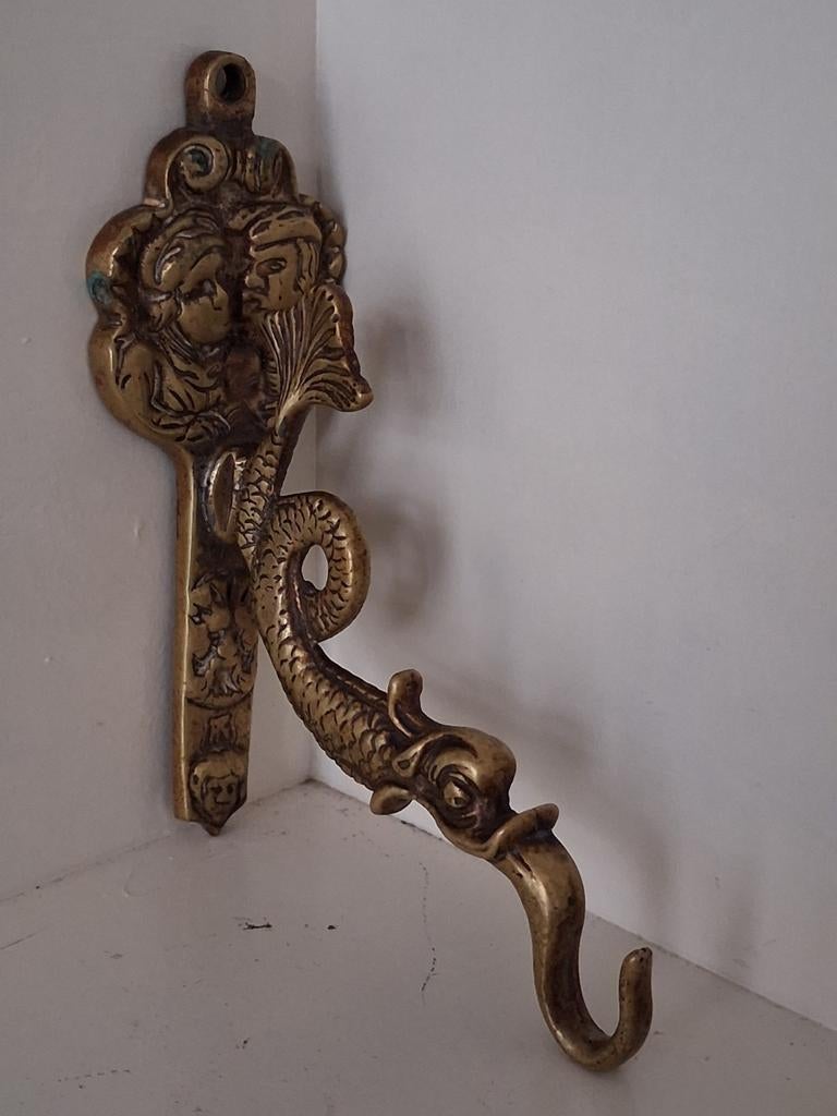 Massief Messing Wandhaak "Draak" - Antiek/Vintage - 262 gram, Antiek en Kunst, Antiek | Koper en Brons, Ophalen of Verzenden, Koper